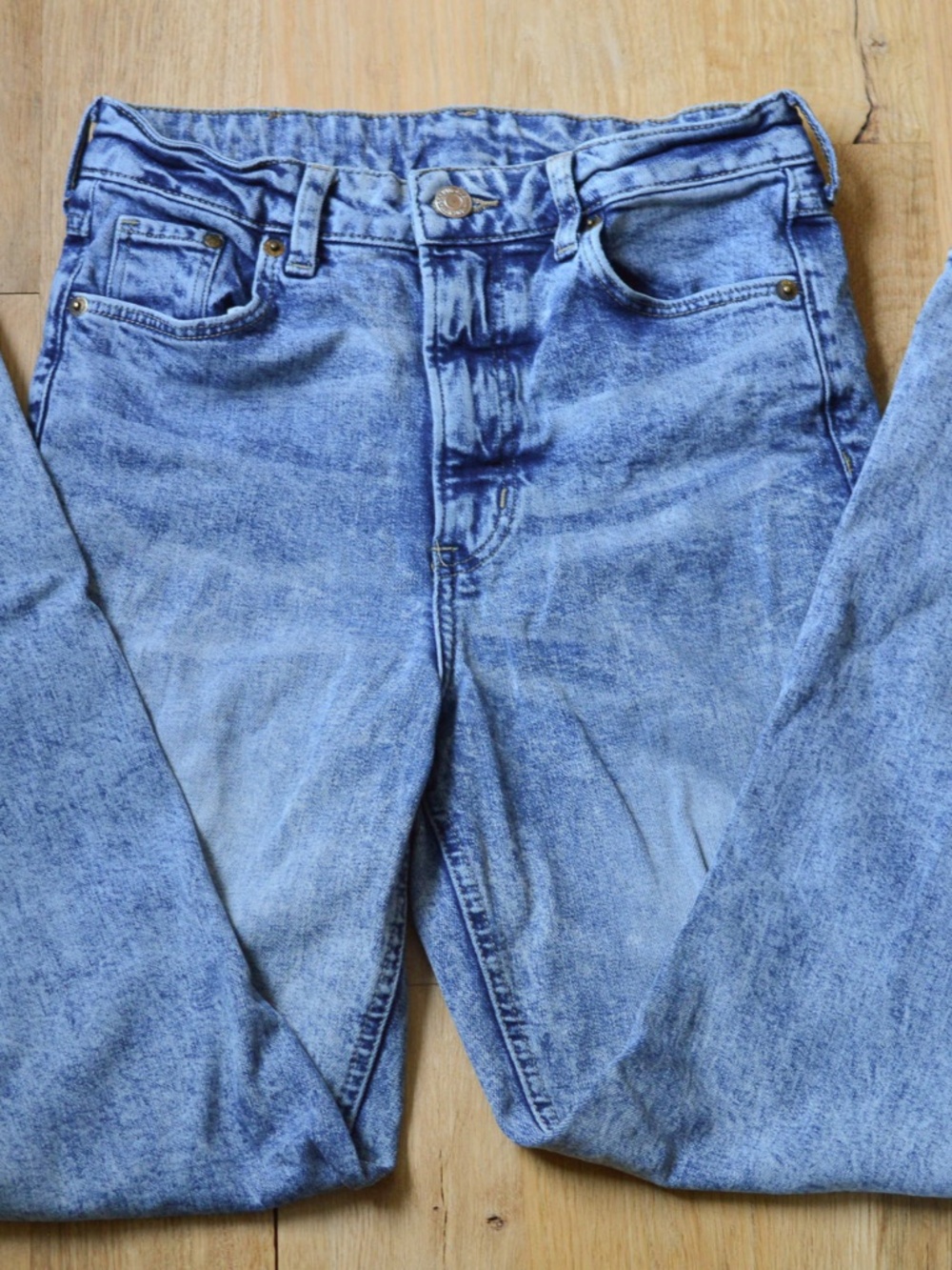 H&M &Denim Vintage Slim High Waist Ankle Jeans Acid Wash Blue Size 2